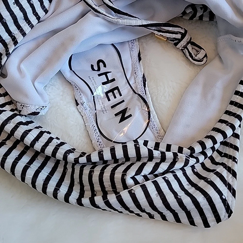 SHEIN Striped Cut-Out Bandeau One Piece Swimsuit NWOT - Picture 7 of 10